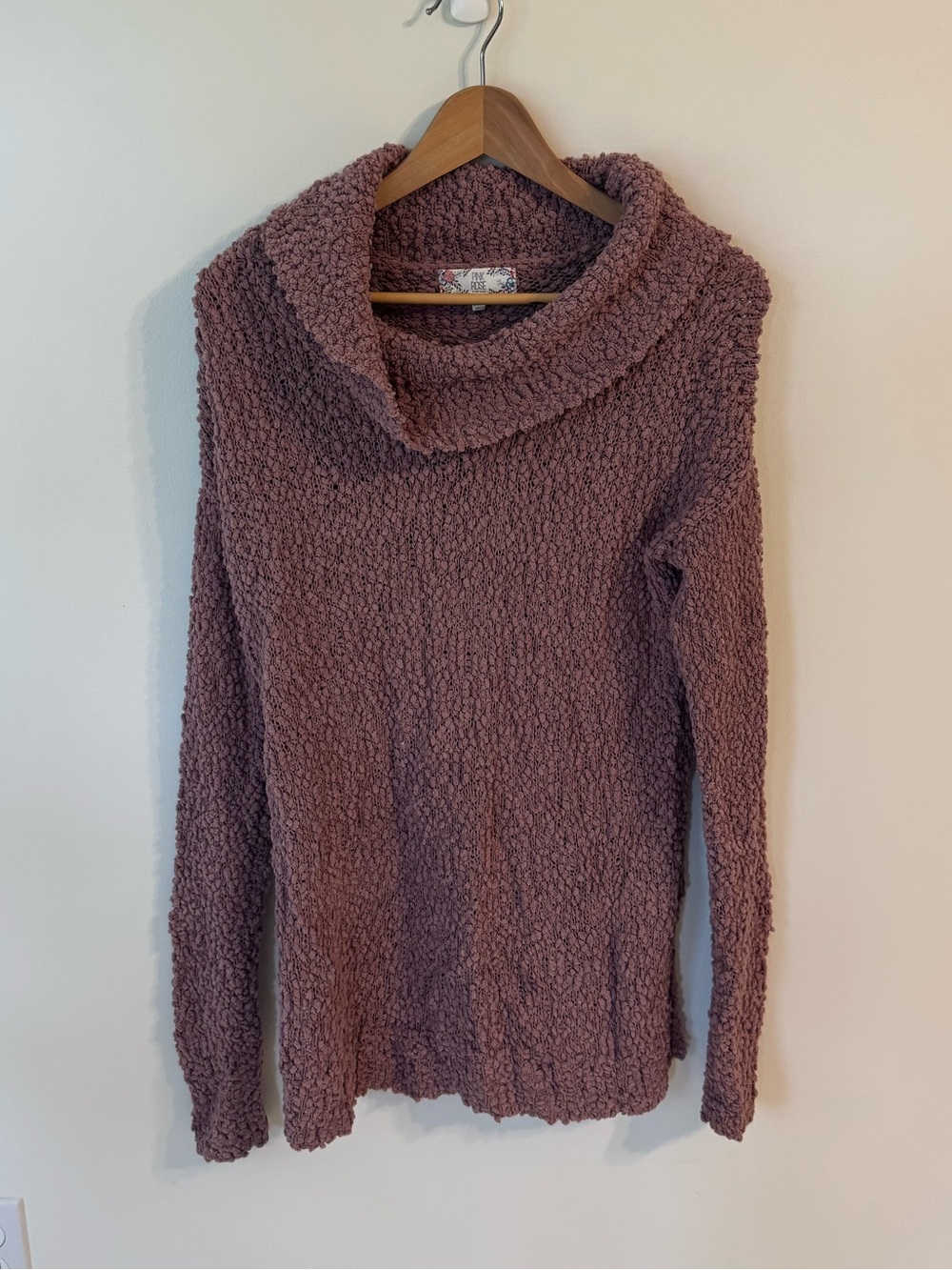 Pink Rose Dusty Mauve Cowl Neck Popcorn Knit Sweater